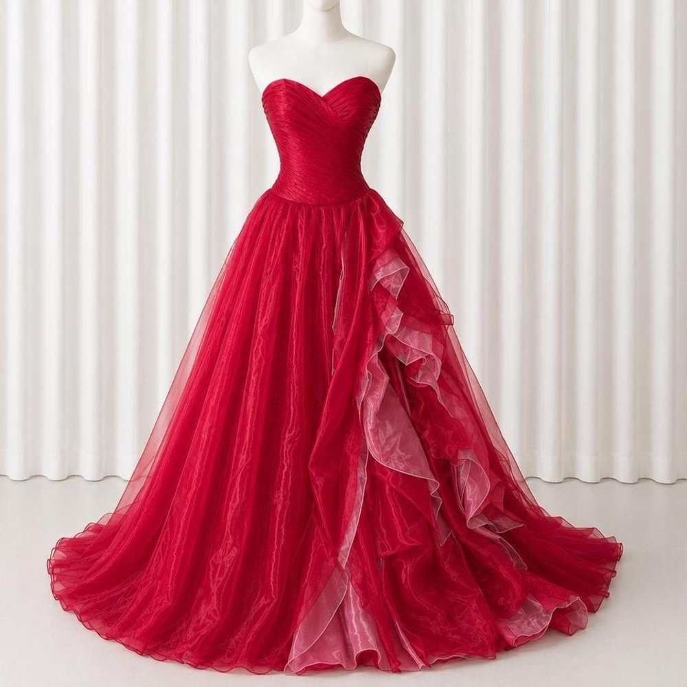 Y2K hot pink layered ruffle gown